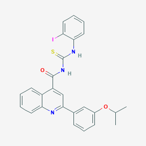 molecular formula C26H22IN3O2S B453700 N-(2-iodophenyl)-N'-{[2-(3-isopropoxyphenyl)-4-quinolinyl]carbonyl}thiourea 