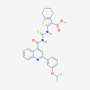 molecular formula C30H29N3O4S2 B453705 Methyl 2-{[({[2-(3-isopropoxyphenyl)-4-quinolinyl]carbonyl}amino)carbothioyl]amino}-4,5,6,7-tetrahydro-1-benzothiophene-3-carboxylate 
