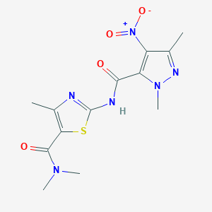 molecular formula C13H16N6O4S B4537089 2-{[(1,3-dimethyl-4-nitro-1H-pyrazol-5-yl)carbonyl]amino}-N,N,4-trimethyl-1,3-thiazole-5-carboxamide 