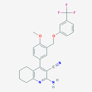 molecular formula C25H22F3N3O2 B453709 2-Amino-4-(4-methoxy-3-{[3-(trifluoromethyl)phenoxy]methyl}phenyl)-5,6,7,8-tetrahydro-3-quinolinecarbonitrile 