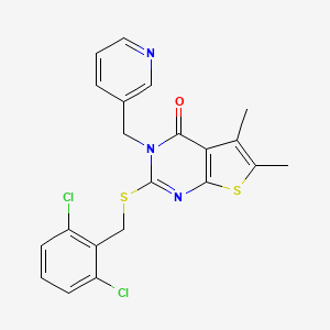 molecular formula C21H17Cl2N3OS2 B4537118 2-[(2,6-dichlorobenzyl)thio]-5,6-dimethyl-3-(3-pyridinylmethyl)thieno[2,3-d]pyrimidin-4(3H)-one 