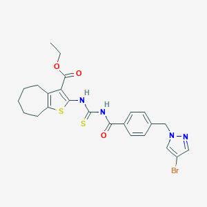 molecular formula C24H25BrN4O3S2 B453717 ethyl 2-{[({4-[(4-bromo-1H-pyrazol-1-yl)methyl]benzoyl}amino)carbothioyl]amino}-5,6,7,8-tetrahydro-4H-cyclohepta[b]thiophene-3-carboxylate 