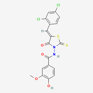 molecular formula C18H12Cl2N2O4S2 B4537208 N-[5-(2,4-dichlorobenzylidene)-4-oxo-2-thioxo-1,3-thiazolidin-3-yl]-4-hydroxy-3-methoxybenzamide 
