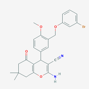 2-amino-4-{3-[(3-bromophenoxy)methyl]-4-methoxyphenyl}-7,7-dimethyl-5-oxo-5,6,7,8-tetrahydro-4H-chromene-3-carbonitrile