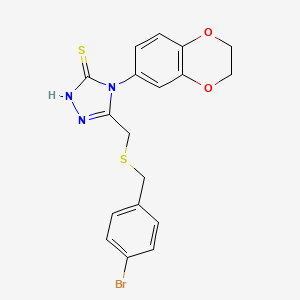 molecular formula C18H16BrN3O2S2 B4537402 5-{[(4-bromobenzyl)thio]methyl}-4-(2,3-dihydro-1,4-benzodioxin-6-yl)-4H-1,2,4-triazole-3-thiol 