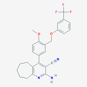 2-amino-4-(4-methoxy-3-{[3-(trifluoromethyl)phenoxy]methyl}phenyl)-6,7,8,9-tetrahydro-5H-cyclohepta[b]pyridine-3-carbonitrile