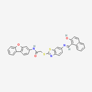 N-dibenzo[b,d]furan-3-yl-2-[(6-{[(2-hydroxy-1-naphthyl)methylene]amino}-1,3-benzothiazol-2-yl)thio]acetamide