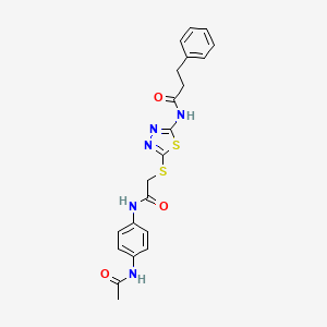 molecular formula C21H21N5O3S2 B4537473 N-{5-[(2-{[4-(acetylamino)phenyl]amino}-2-oxoethyl)thio]-1,3,4-thiadiazol-2-yl}-3-phenylpropanamide 