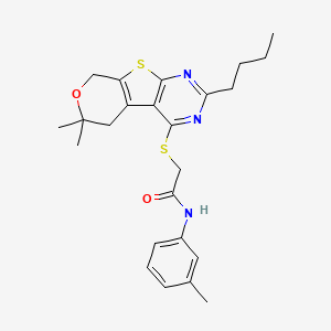 molecular formula C24H29N3O2S2 B4537486 2-[(2-butyl-6,6-dimethyl-5,8-dihydro-6H-pyrano[4',3':4,5]thieno[2,3-d]pyrimidin-4-yl)thio]-N-(3-methylphenyl)acetamide 