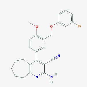 molecular formula C25H24BrN3O2 B453752 2-amino-4-{3-[(3-bromophenoxy)methyl]-4-methoxyphenyl}-6,7,8,9-tetrahydro-5H-cyclohepta[b]pyridine-3-carbonitrile 