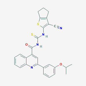 molecular formula C28H24N4O2S2 B453757 N-[(3-cyano-5,6-dihydro-4H-cyclopenta[b]thiophen-2-yl)carbamothioyl]-2-[3-(propan-2-yloxy)phenyl]quinoline-4-carboxamide 