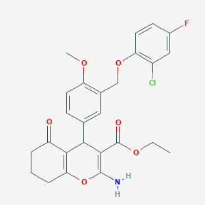 molecular formula C26H25ClFNO6 B453758 ethyl 2-amino-4-{3-[(2-chloro-4-fluorophenoxy)methyl]-4-methoxyphenyl}-5-oxo-5,6,7,8-tetrahydro-4H-chromene-3-carboxylate 