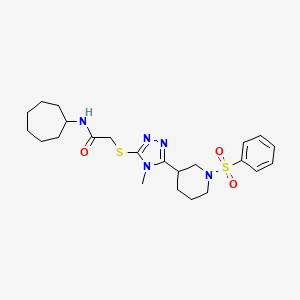 molecular formula C23H33N5O3S2 B4537593 N-cycloheptyl-2-({4-methyl-5-[1-(phenylsulfonyl)-3-piperidinyl]-4H-1,2,4-triazol-3-yl}thio)acetamide 