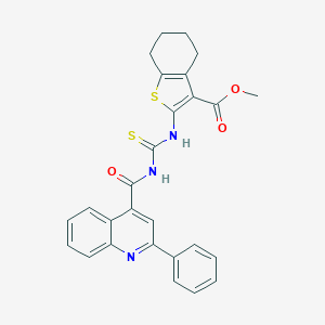molecular formula C27H23N3O3S2 B453760 Methyl 2-({[(2-phenylquinolin-4-yl)carbonyl]carbamothioyl}amino)-4,5,6,7-tetrahydro-1-benzothiophene-3-carboxylate 
