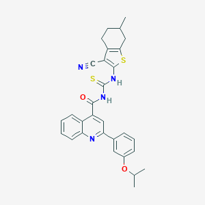 molecular formula C30H28N4O2S2 B453762 N-[(3-cyano-6-methyl-4,5,6,7-tetrahydro-1-benzothiophen-2-yl)carbamothioyl]-2-[3-(propan-2-yloxy)phenyl]quinoline-4-carboxamide 