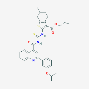 molecular formula C33H35N3O4S2 B453764 Propyl 2-{[({[2-(3-isopropoxyphenyl)-4-quinolinyl]carbonyl}amino)carbothioyl]amino}-6-methyl-4,5,6,7-tetrahydro-1-benzothiophene-3-carboxylate 