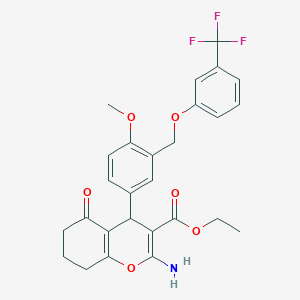 ethyl 2-amino-4-(4-methoxy-3-{[3-(trifluoromethyl)phenoxy]methyl}phenyl)-5-oxo-5,6,7,8-tetrahydro-4H-chromene-3-carboxylate
