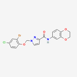 molecular formula C19H15BrClN3O4 B4537708 1-[(2-bromo-4-chlorophenoxy)methyl]-N-(2,3-dihydro-1,4-benzodioxin-6-yl)-1H-pyrazole-3-carboxamide 