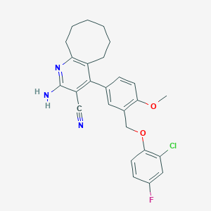 molecular formula C26H25ClFN3O2 B453771 2-Amino-4-{3-[(2-chloro-4-fluorophenoxy)methyl]-4-methoxyphenyl}-5,6,7,8,9,10-hexahydrocycloocta[b]pyridine-3-carbonitrile 