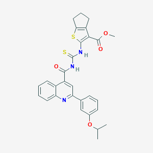 molecular formula C29H27N3O4S2 B453773 methyl 2-{[({[2-(3-isopropoxyphenyl)-4-quinolinyl]carbonyl}amino)carbothioyl]amino}-5,6-dihydro-4H-cyclopenta[b]thiophene-3-carboxylate 