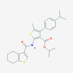 molecular formula C27H31NO3S2 B453780 Isopropyl 4-(4-isopropylphenyl)-5-methyl-2-[(4,5,6,7-tetrahydro-1-benzothien-3-ylcarbonyl)amino]-3-thiophenecarboxylate 