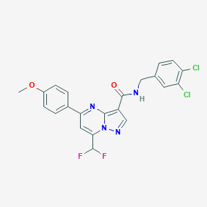 molecular formula C22H16Cl2F2N4O2 B453782 N-(3,4-dichlorobenzyl)-7-(difluoromethyl)-5-(4-methoxyphenyl)pyrazolo[1,5-a]pyrimidine-3-carboxamide 