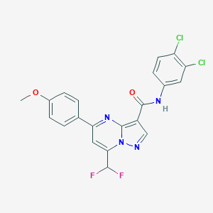 molecular formula C21H14Cl2F2N4O2 B453788 N-(3,4-dichlorophenyl)-7-(difluoromethyl)-5-(4-methoxyphenyl)pyrazolo[1,5-a]pyrimidine-3-carboxamide 