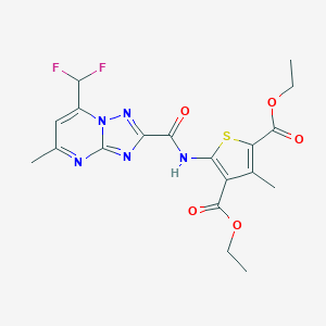 molecular formula C19H19F2N5O5S B453790 Diethyl 5-({[7-(difluoromethyl)-5-methyl[1,2,4]triazolo[1,5-a]pyrimidin-2-yl]carbonyl}amino)-3-methyl-2,4-thiophenedicarboxylate 