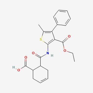 molecular formula C22H23NO5S B4537908 6-({[3-(ethoxycarbonyl)-5-methyl-4-phenyl-2-thienyl]amino}carbonyl)-3-cyclohexene-1-carboxylic acid 