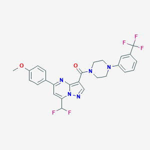 molecular formula C26H22F5N5O2 B453791 [7-(Difluoromethyl)-5-(4-methoxyphenyl)pyrazolo[1,5-a]pyrimidin-3-yl]{4-[3-(trifluoromethyl)phenyl]piperazin-1-yl}methanone 