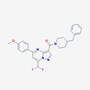 molecular formula C27H26F2N4O2 B453798 (4-Benzylpiperidin-1-yl)[7-(difluoromethyl)-5-(4-methoxyphenyl)pyrazolo[1,5-a]pyrimidin-3-yl]methanone 