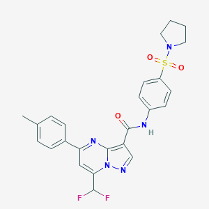 molecular formula C25H23F2N5O3S B453809 7-(difluoromethyl)-5-(4-methylphenyl)-N-[4-(pyrrolidin-1-ylsulfonyl)phenyl]pyrazolo[1,5-a]pyrimidine-3-carboxamide 