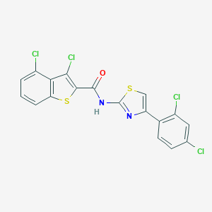 molecular formula C18H8Cl4N2OS2 B453817 3,4-dichloro-N-[4-(2,4-dichlorophenyl)-1,3-thiazol-2-yl]-1-benzothiophene-2-carboxamide 