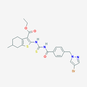 molecular formula C24H25BrN4O3S2 B453829 ethyl 2-{[({4-[(4-bromo-1H-pyrazol-1-yl)methyl]benzoyl}amino)carbothioyl]amino}-6-methyl-4,5,6,7-tetrahydro-1-benzothiophene-3-carboxylate 