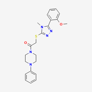 molecular formula C22H25N5O2S B4538295 1-({[5-(2-methoxyphenyl)-4-methyl-4H-1,2,4-triazol-3-yl]thio}acetyl)-4-phenylpiperazine 
