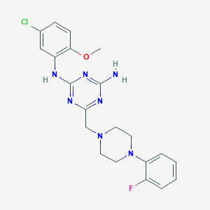 molecular formula C21H23ClFN7O B4538362 N-(5-chloro-2-methoxyphenyl)-6-{[4-(2-fluorophenyl)-1-piperazinyl]methyl}-1,3,5-triazine-2,4-diamine 
