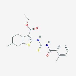 molecular formula C21H24N2O3S2 B453839 Ethyl 6-methyl-2-({[(2-methylbenzoyl)amino]carbothioyl}amino)-4,5,6,7-tetrahydro-1-benzothiophene-3-carboxylate 