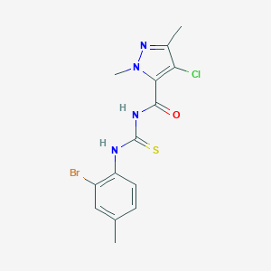 molecular formula C14H14BrClN4OS B453841 N-[(2-bromo-4-methylphenyl)carbamothioyl]-4-chloro-1,3-dimethyl-1H-pyrazole-5-carboxamide 