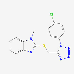 molecular formula C16H13ClN6S B4538465 2-({[1-(4-chlorophenyl)-1H-tetrazol-5-yl]methyl}thio)-1-methyl-1H-benzimidazole 