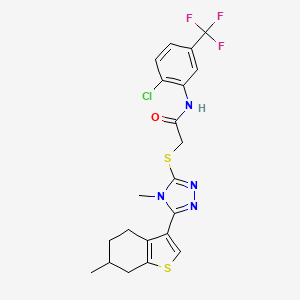 molecular formula C21H20ClF3N4OS2 B4538513 N-[2-chloro-5-(trifluoromethyl)phenyl]-2-{[4-methyl-5-(6-methyl-4,5,6,7-tetrahydro-1-benzothien-3-yl)-4H-1,2,4-triazol-3-yl]thio}acetamide 