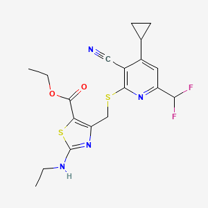 molecular formula C19H20F2N4O2S2 B4538534 ethyl 4-({[3-cyano-4-cyclopropyl-6-(difluoromethyl)-2-pyridinyl]thio}methyl)-2-(ethylamino)-1,3-thiazole-5-carboxylate 