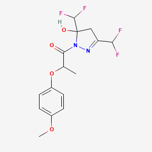 molecular formula C15H16F4N2O4 B4538539 3,5-bis(difluoromethyl)-1-[2-(4-methoxyphenoxy)propanoyl]-4,5-dihydro-1H-pyrazol-5-ol 