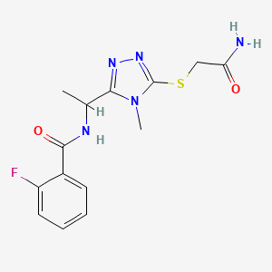 molecular formula C14H16FN5O2S B4538560 N-(1-{5-[(2-amino-2-oxoethyl)thio]-4-methyl-4H-1,2,4-triazol-3-yl}ethyl)-2-fluorobenzamide 