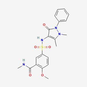 molecular formula C20H22N4O5S B4538580 5-{[(1,5-dimethyl-3-oxo-2-phenyl-2,3-dihydro-1H-pyrazol-4-yl)amino]sulfonyl}-2-methoxy-N-methylbenzamide 