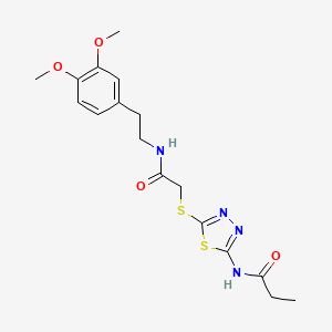 molecular formula C17H22N4O4S2 B4538588 N-{5-[(2-{[2-(3,4-dimethoxyphenyl)ethyl]amino}-2-oxoethyl)thio]-1,3,4-thiadiazol-2-yl}propanamide 
