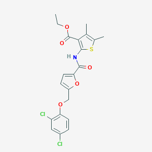 molecular formula C21H19Cl2NO5S B453865 Ethyl 2-({5-[(2,4-dichlorophenoxy)methyl]-2-furoyl}amino)-4,5-dimethyl-3-thiophenecarboxylate 