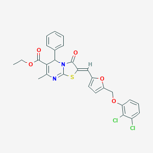 molecular formula C28H22Cl2N2O5S B453870 ethyl 2-({5-[(2,3-dichlorophenoxy)methyl]-2-furyl}methylene)-7-methyl-3-oxo-5-phenyl-2,3-dihydro-5H-[1,3]thiazolo[3,2-a]pyrimidine-6-carboxylate 