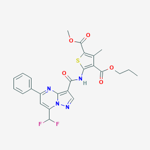 molecular formula C25H22F2N4O5S B453872 2-Methyl 4-propyl 5-({[7-(difluoromethyl)-5-phenylpyrazolo[1,5-a]pyrimidin-3-yl]carbonyl}amino)-3-methyl-2,4-thiophenedicarboxylate 