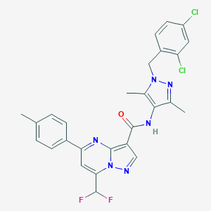 molecular formula C27H22Cl2F2N6O B453880 N-[1-(2,4-dichlorobenzyl)-3,5-dimethyl-1H-pyrazol-4-yl]-7-(difluoromethyl)-5-(4-methylphenyl)pyrazolo[1,5-a]pyrimidine-3-carboxamide 