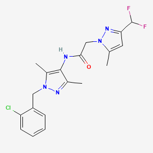 molecular formula C19H20ClF2N5O B4538906 N-[1-(2-chlorobenzyl)-3,5-dimethyl-1H-pyrazol-4-yl]-2-[3-(difluoromethyl)-5-methyl-1H-pyrazol-1-yl]acetamide 